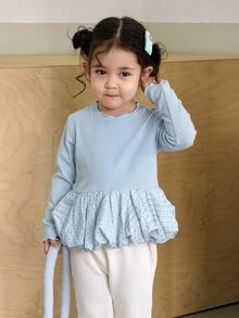 DAZY Infant/Toddler (Girl) Round Neck Long Sleeve Autumn/Winter Korean Style Top - Baby Blue - View 5
