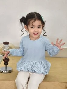 DAZY Infant/Toddler (Girl) Round Neck Long Sleeve Autumn/Winter Korean Style Top - Baby Blue - View 7