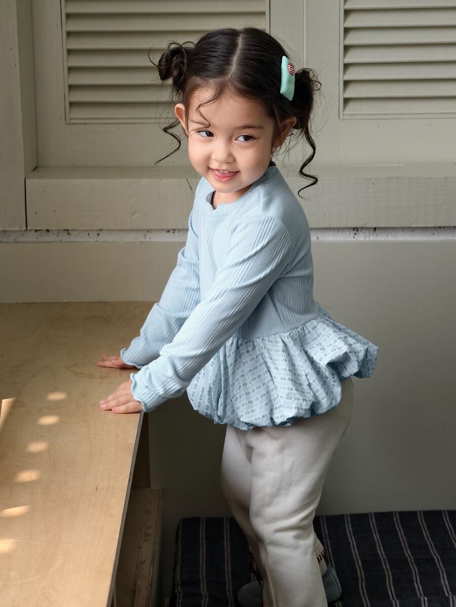 DAZY Infant/Toddler (Girl) Round Neck Long Sleeve Autumn/Winter Korean Style Top - Baby Blue - View 1