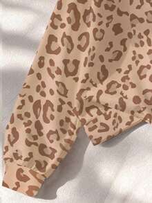 SHEIN Tween Girls 1 Set Fall Leopard Print Sweatshirt & Pants Set, Comfortable Casual Autumn Daily Outfit - Khaki - View 5