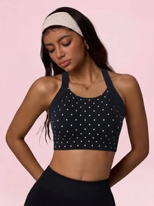 SHEIN Sovereign Charm حمالة صدر رياضية نسائية بطبعة نقاط بسيطة - أبيض وأسود - مشاهدة 4