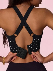 SHEIN Sovereign Charm حمالة صدر رياضية نسائية بطبعة نقاط بسيطة - أبيض وأسود - مشاهدة 3