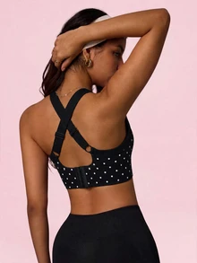 SHEIN Sovereign Charm حمالة صدر رياضية نسائية بطبعة نقاط بسيطة - أبيض وأسود - مشاهدة 7