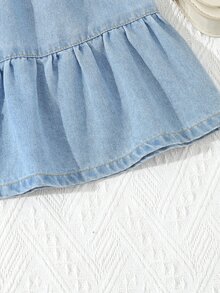 SHEIN Young Girl's Washed Soft Denim A-Line Skirt With Belt, School, Campus, College Autumn Fall - Light Wash - View 5