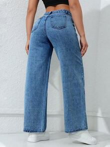 Women's High Waist Straight Leg Loose Fit Denim Jeans With Pockets - Light Wash - View 2