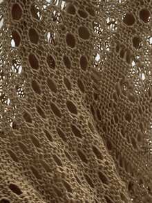 Linhara CURVE 大码女式纯色针织镂空系带长袖长款罩衫，性感休闲薄款罩衫，适合海滩、泳装、夏季 - 駝色 - 查看 7