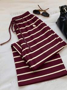 Tseoso Women's Drawstring Waist Loose Striped Long Pants - Multicolor - View 3