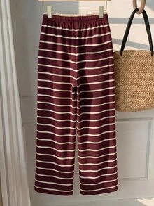 Tseoso Women's Drawstring Waist Loose Striped Long Pants - Multicolor - View 2