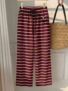 Tseoso Women's Drawstring Waist Loose Striped Long Pants - Multicolor - View 7