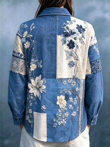 NostaNoir 女款復古花卉圖案印花休閒長袖舒適襯衫 - 彩色 - 查看 2