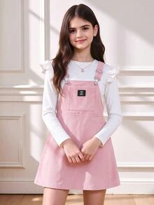SHEIN Tween Girl Pink Corduroy Girls Clothes 8 To 12 Years Halloween Outfit Fall Style US Fall Style Autumn Winter - Pink - View 7