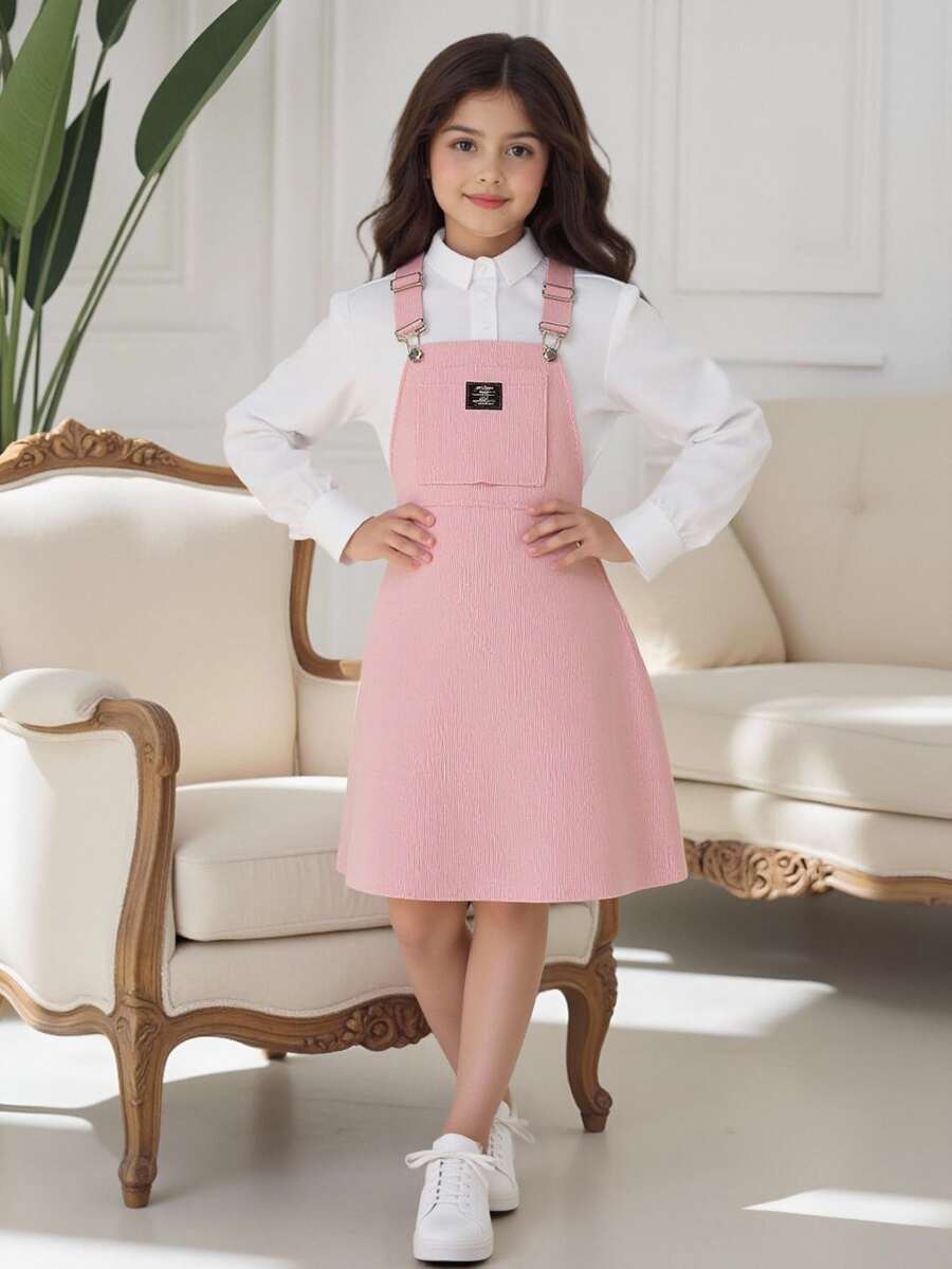 SHEIN Tween Girl Pink Corduroy Girls Clothes 8 To 12 Years Halloween Outfit Fall Style US Fall Style Autumn Winter - Pink - View 1