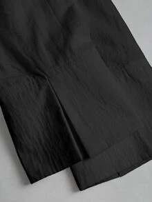 Sweetra 女款新款黑色純棉極簡修身通勤辦公襯衫，優雅高智感風格，雙拉鍊設計，新款短袖V領襯衫 - 黑色 - 查看 6