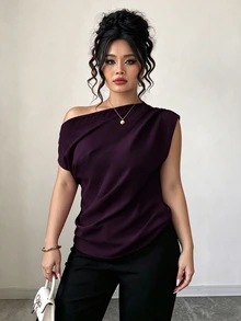 Elenzga 春夏秋優雅通勤度假風極簡休閒女款時尚熱銷百搭舒適面料大尺碼襯衫 - 紫色 - 查看 3