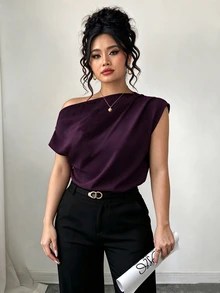 Elenzga 春夏秋優雅通勤度假風極簡休閒女款時尚熱銷百搭舒適面料大尺碼襯衫 - 紫色 - 查看 7