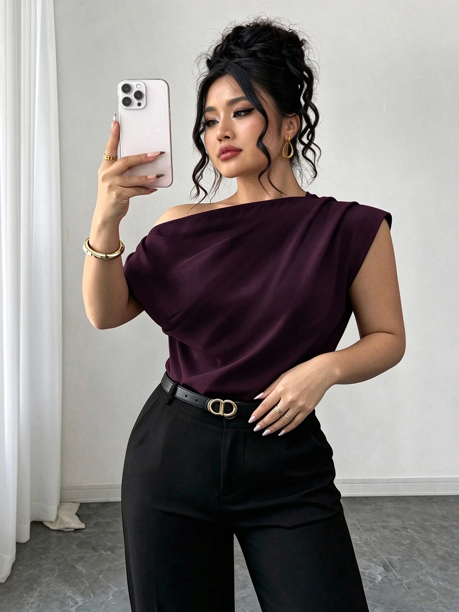 Elenzga 春夏秋優雅通勤度假風極簡休閒女款時尚熱銷百搭舒適面料大尺碼襯衫 - 紫色 - 查看 1