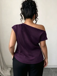 Elenzga 春夏秋優雅通勤度假風極簡休閒女款時尚熱銷百搭舒適面料大尺碼襯衫 - 紫色 - 查看 2