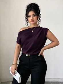 Elenzga 春夏秋優雅通勤度假風極簡休閒女款時尚熱銷百搭舒適面料大尺碼襯衫 - 紫色 - 查看 4