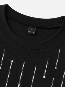 GlowEve Women's Fitted Knit T-Shirt, Round Neck Design, Long Sleeve Style, Decorated With Shiny Rhinestones, Casual Basic Style, Suitable For Daily Wear - Black - View 5