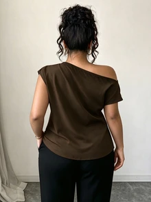 Elenzga 春夏秋優雅通勤度假風極簡休閒女款時尚暢銷百搭舒適面料大尺碼襯衫 - 棕色 - 查看 2