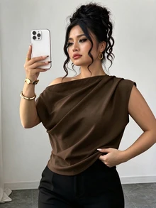 Elenzga 春夏秋優雅通勤度假風極簡休閒女款時尚暢銷百搭舒適面料大尺碼襯衫 - 棕色 - 查看 7