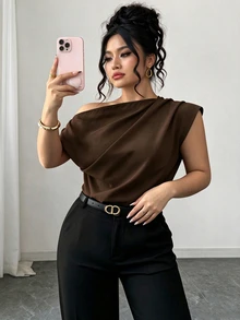 Elenzga 春夏秋優雅通勤度假風極簡休閒女款時尚暢銷百搭舒適面料大尺碼襯衫 - 棕色 - 查看 4