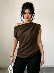 Elenzga 春夏秋優雅通勤度假風極簡休閒女款時尚暢銷百搭舒適面料大尺碼襯衫 - 棕色 - 查看 8