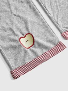 ROMWE Y2K Millennium Retro Plaid Apple Patch Embroidery Loose Casual Low Waist Women's Sweatpants - Grey - View 5