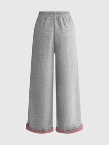 ROMWE Y2K Millennium Retro Plaid Apple Patch Embroidery Loose Casual Low Waist Women's Sweatpants - Grey - View 2