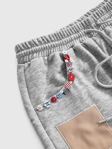 ROMWE Y2K Millennium Retro Plaid Apple Patch Embroidery Loose Casual Low Waist Women's Sweatpants - Grey - View 3