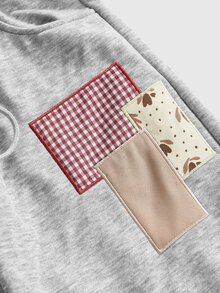 ROMWE Y2K Millennium Retro Plaid Apple Patch Embroidery Loose Casual Low Waist Women's Sweatpants - Grey - View 4