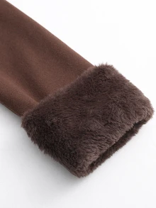 Yalmera Women's Autumn/Winter Patchwork Fur Cuff Stand Collar Elegant Overcoat - Brown - View 6