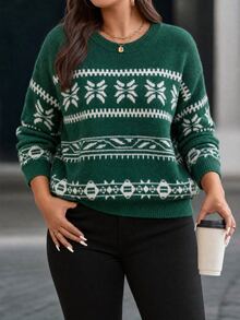 EMERY ROSE Christmas Knitted Sweater Women Winter New Style Elegant Versatile Pullover Top - Multicolor - View 1