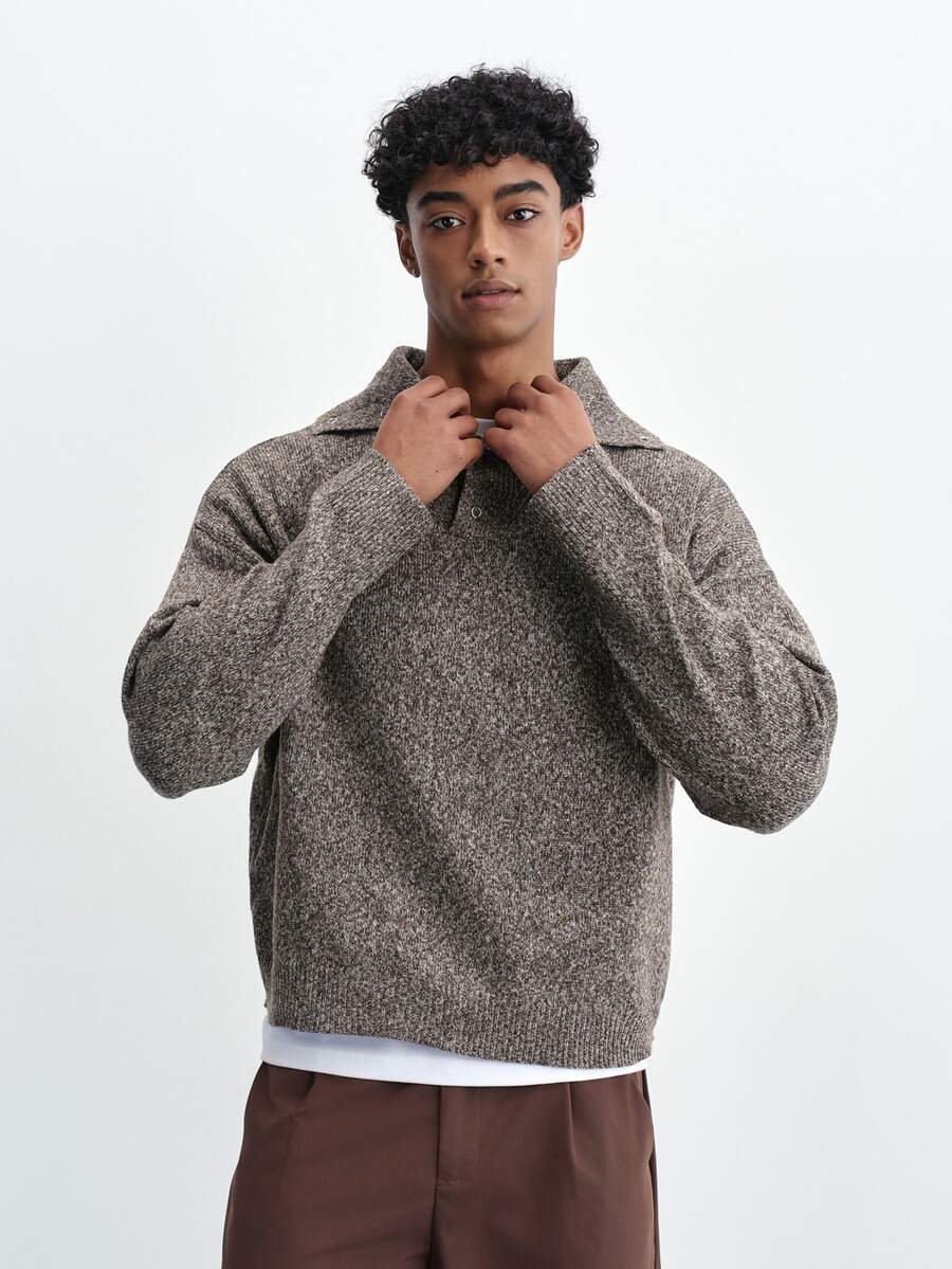TOKVUE Men's Solid Color Casual Versatile Daily Wear Long Sleeve Sweater - Brown - View 1