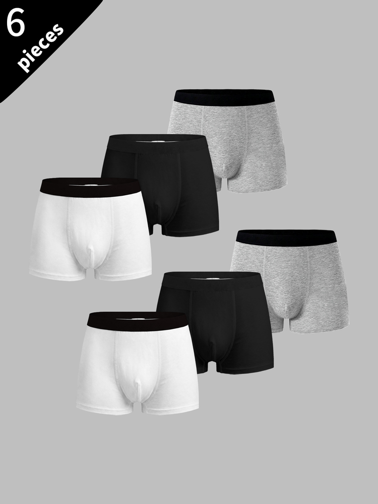6pcs Boys Big Kids Solid Color Boxer Briefs, Black White Grey Mixed, Soft Comfortable Underwear, Elastic Waistband - Grey - View 5