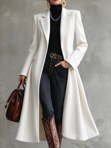 Balvessa This White Long Coat Has A Clean Cut And High-Quality Texture, With A Minimalist And Elegant Design That Exudes Sophistication And Grace - White - View 1