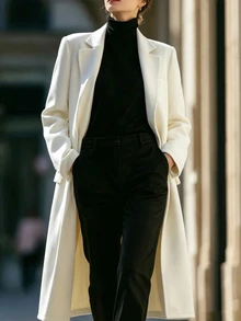 Balvessa This White Long Coat Has A Clean Cut And High-Quality Texture, With A Minimalist And Elegant Design That Exudes Sophistication And Grace - White - View 6
