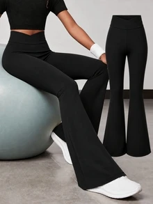 SHEIN Tween Girl Solid Color Casual Baggy All-Match Modest Versatile Daily Wear Sports Flared Leggings 3pcs/Set Gym Active Black Fall Activewear - Black - View 3