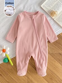 SHEIN 5件組隨機1件新生女嬰連身衣套裝 白色深紫色粉色黑色 秋冬款 柔軟舒適薄款 精緻可愛花卉滿版印花 休閒簡約 拉鍊長袖連腳連身衣居家服 - 彩色 - 查看 9