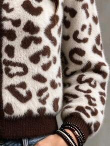 SHEIN Women's Leopard Print Single-Breasted Casual Daily Long Sleeve Cardigan - Multicolor - View 6