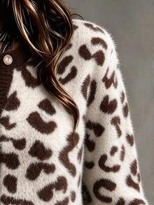 SHEIN Women's Leopard Print Single-Breasted Casual Daily Long Sleeve Cardigan - Multicolor - View 5