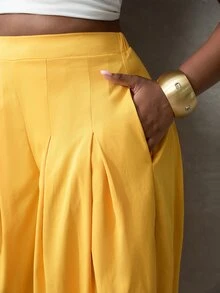 BamGlimmer Women's Solid Color Elastic Waist Fashion Casual Loose Versatile Long Pants Vacation Soft Mustard Yellow Autumn Vacation - Yellow - View 10