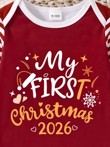 Baby Boys My First Christmas 2026 Letter Print Striped Long Sleeve Bodysuit - Multicolor - View 6