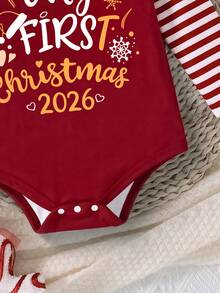 Baby Boys My First Christmas 2026 Letter Print Striped Long Sleeve Bodysuit - Multicolor - View 4