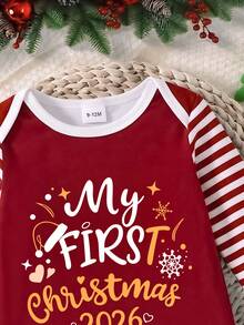 Baby Boys My First Christmas 2026 Letter Print Striped Long Sleeve Bodysuit - Multicolor - View 5