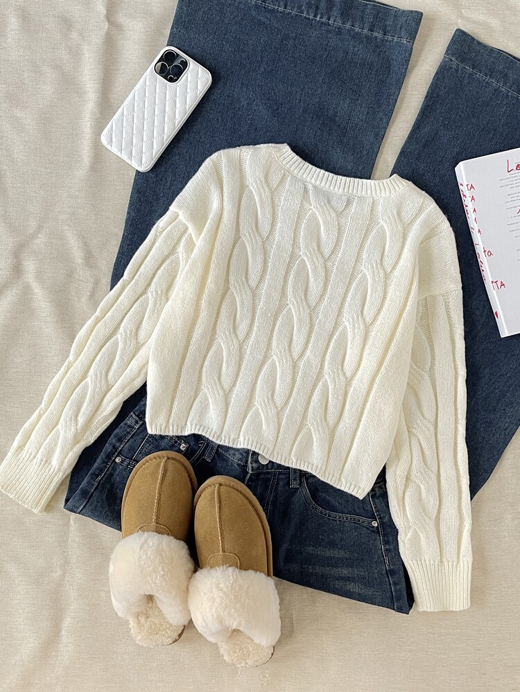 SHEIN Tween Girl Tween Girls Tween Girl Thermal Lined Thick Simple Versatile Solid Color Autumn Sweater - White - View 3