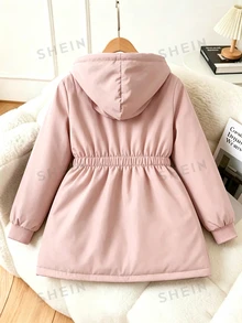 SHEIN Reset Phase 女童休閒可愛酷女孩連帽加厚可正反穿夾克，彈性腰部、羅紋袖口，適合上學、購物、校外穿著，灰粉色，秋季款 - 粉色 - 查看 2