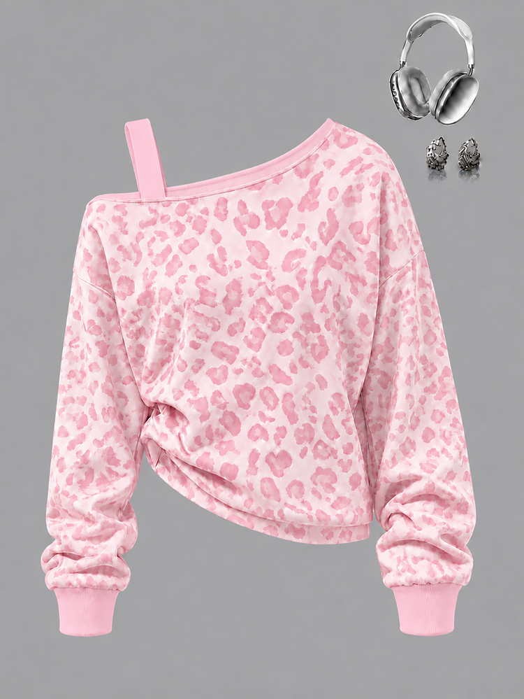 Tween Girls Digital Print Diagonal Shoulder Strap Fashion Sweatshirt, Suitable For Autumn/Winter, Casual And Comfortable, Fashionable Casual Wear, Graphic Design, Style, Suitable For Outings, Outdoor Sports, Back To School, Autumn, Back To School Party - Grey - View 1