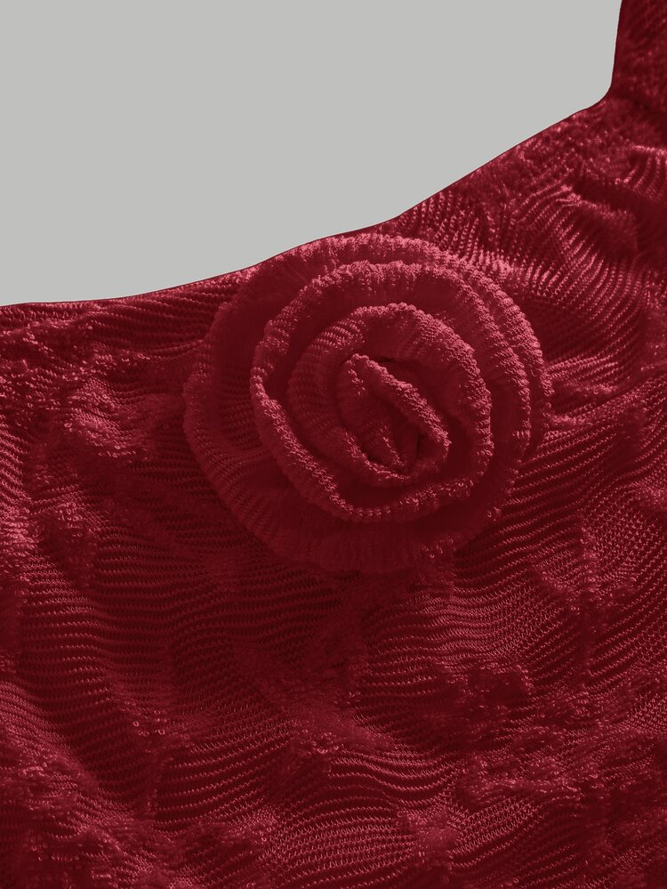 Pitira Kids Tween Girls Autumn Red Tween Girl Lace Jacquard Long-Sleeve Dress Featuring 3D Floral , A Hem,Back To School ,Party - Burgundy - View 4