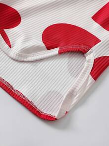 SHEIN Playful Pals 女童愛心印花連帽上衣＋羅紋內搭褲 2件套，甜美愛心印花休閒日常穿搭，7歲生日白色秋季款 - 紅色 - 查看 5